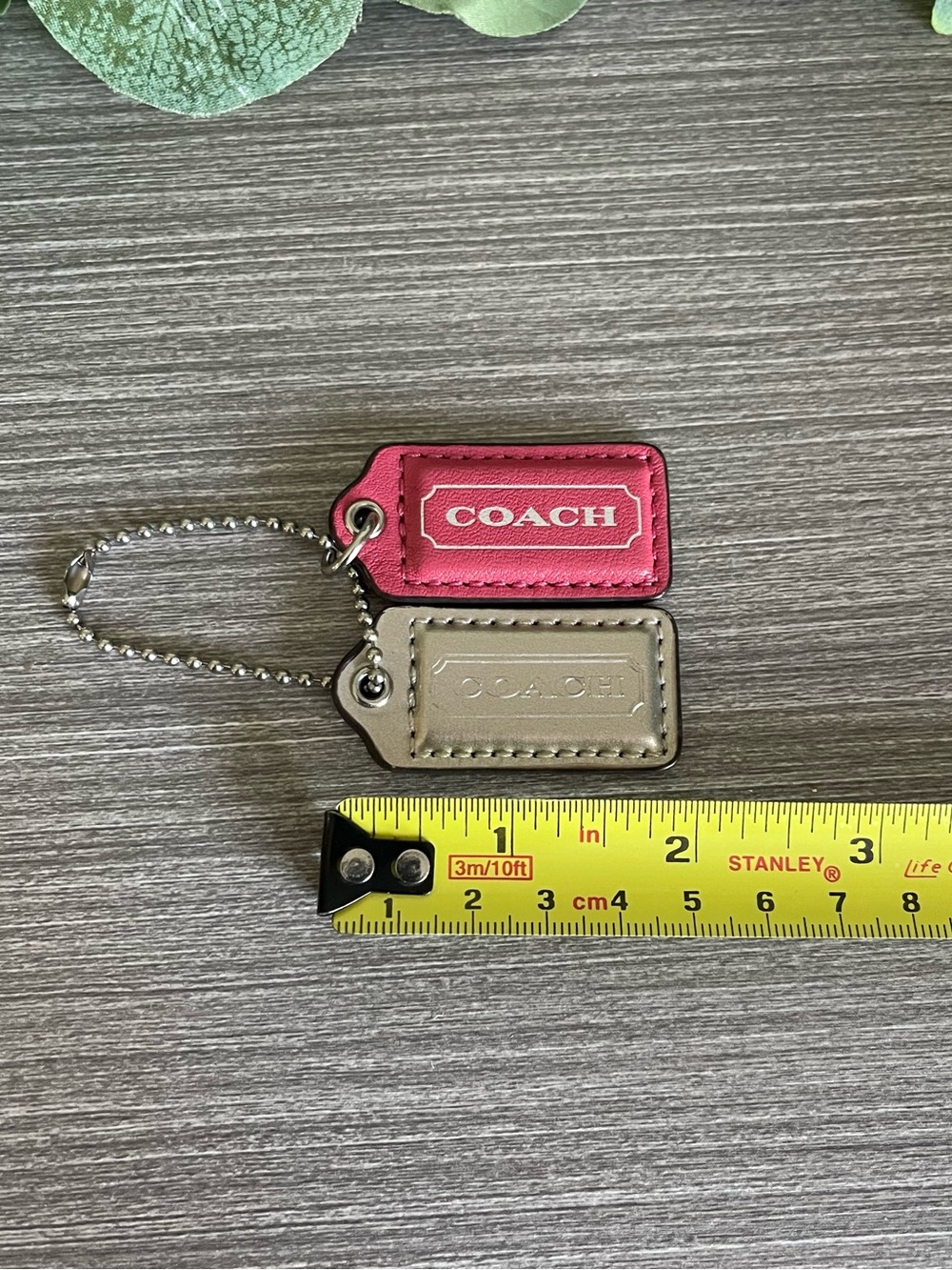 COACH Logo New York Hang Tag Charms Purse Smooth Leather Silver Pink 2”